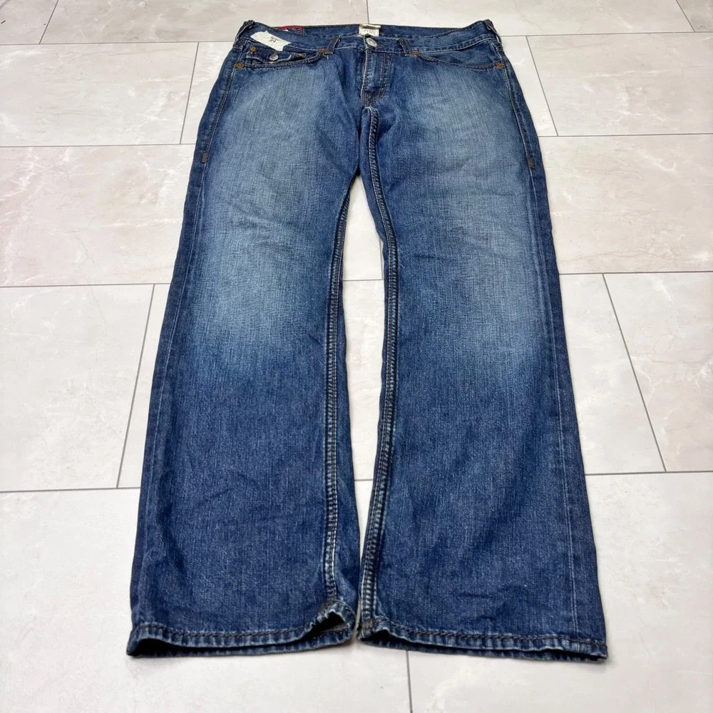 True Religion Ricky Giant Big T World Tour Jeans Made USA Size 34 Y2K